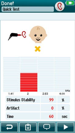 The refer results are labeled with a yellow x and have referred on four out of four at 1.41, 2, 2.83, and 4 kilohertz.
