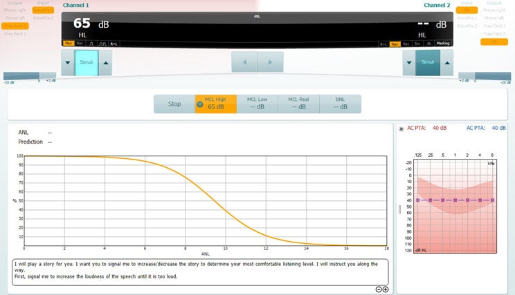 For this test, the patient is instructed to increase the loudness of the speech until it is too loud.