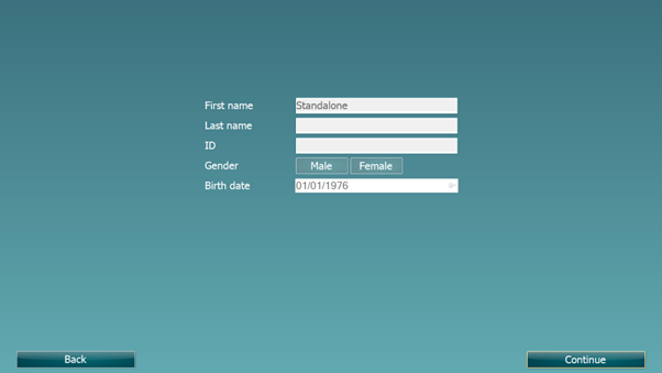 Free input fields for first name, last name, ID, and birth date. Gender can either be male or female.