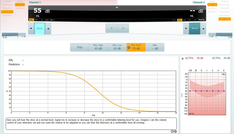 For this test, the patient is instructed to increase or decrease the loudness of speech until it is at a comfortable listening level.