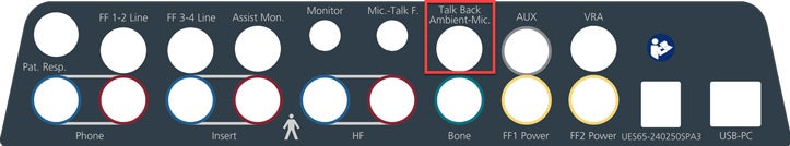 There are many sockets on the Equinox Evo. The Ambient Noise socket is located between the Talk Forward and AUX sockets, straight above the Bone socket.