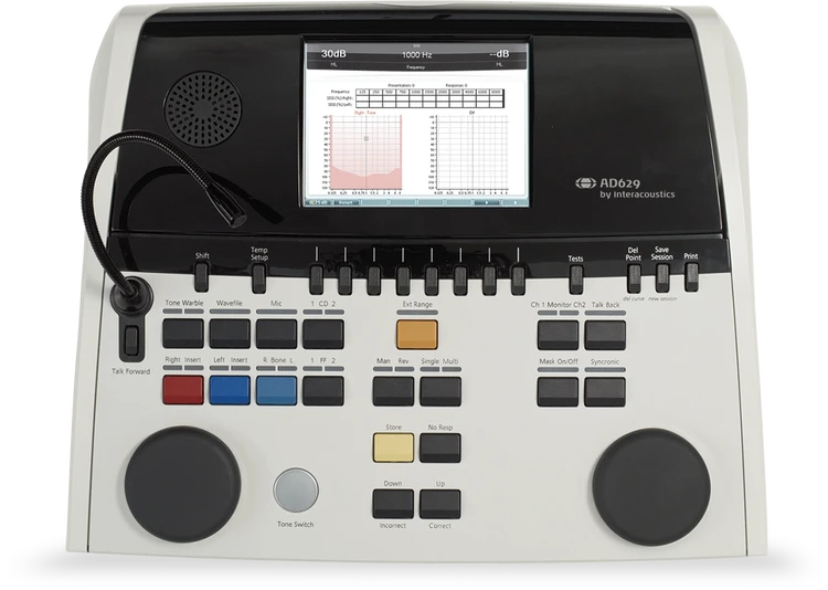 AD629 diagnostic audiometer seen from above