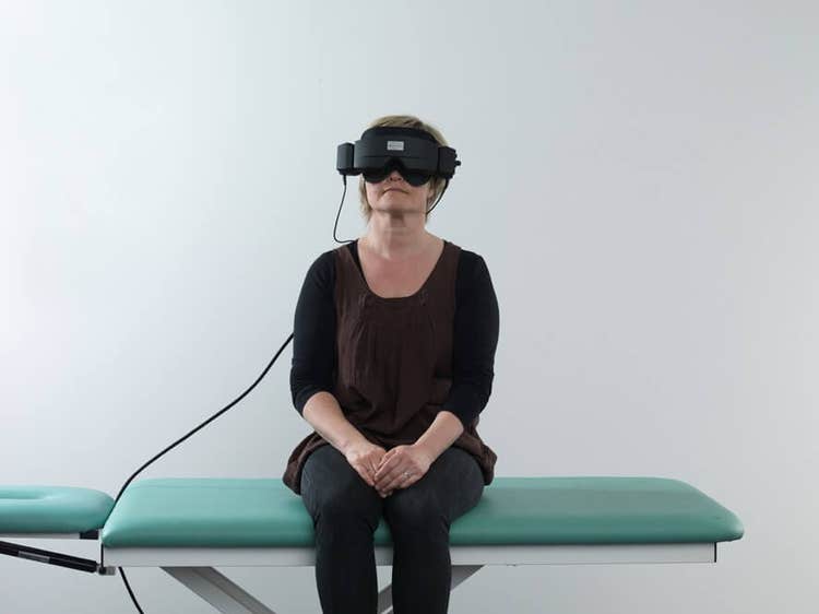 For accurate and data-driven testing, the patient is wearing VisualEyes™ VNG goggles.