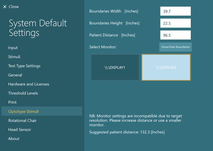 In inches, the user can alter the boundaries width, boundaries height, and patient distance.