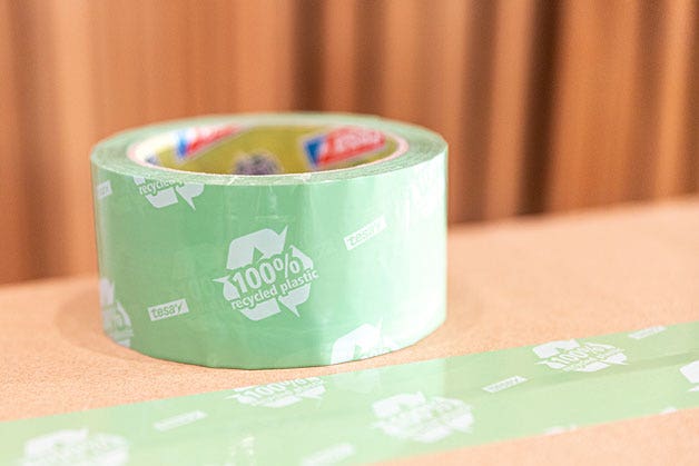Green, 100% recycled plastic tape