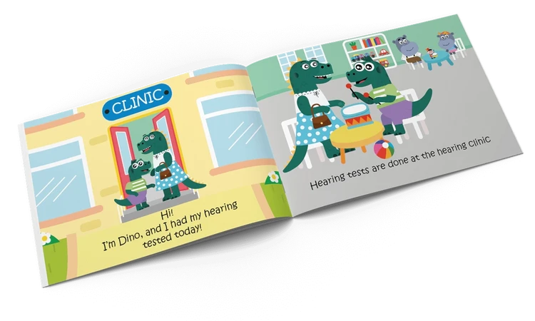 Animated children’s book that shows a child and mother hippo who have been to a hearing clinic.