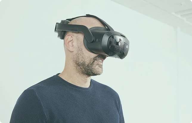 Patient wearing Vive Focus Vison VR headset