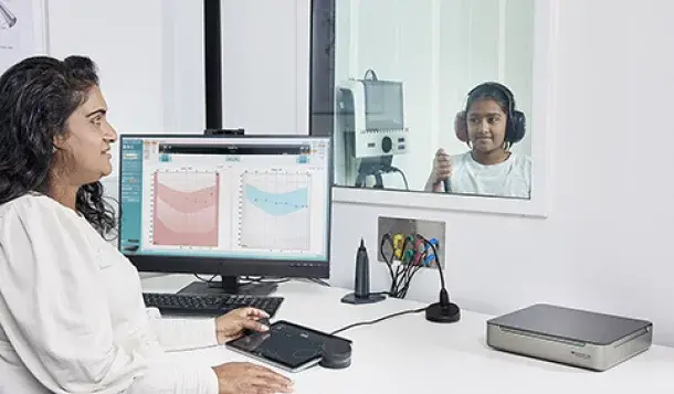 A range of Interacoustics audiometers from screening to clinical systems