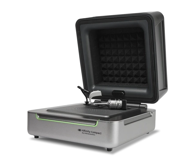 The Affinity Compact hearing aid fitting system with its lid open